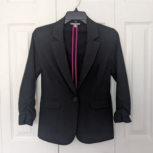 Black Blazer - 3/4 Ruched Sleeves, Ruffle Hem on Back - Charlotte Russe Small